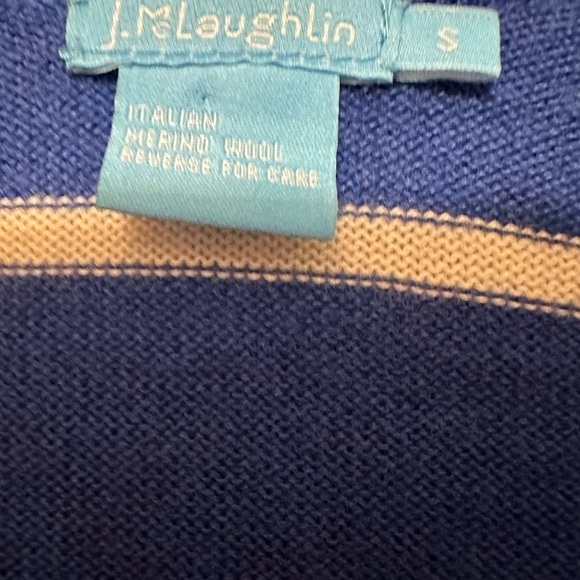 J Mclaughlin Womens Blue Striped Fathom Merino Wool Cardigan Sweater Size Small‎ - Picture 2 of 3
